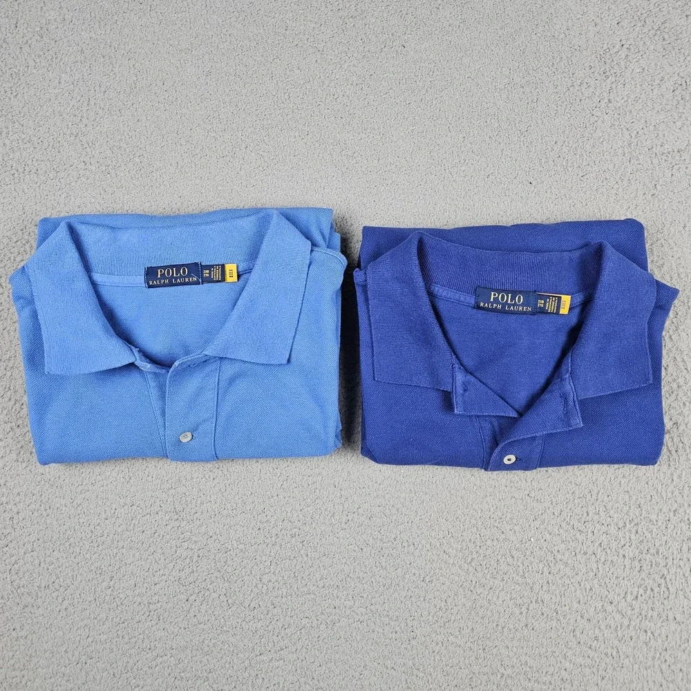 Lot of 2 Polo Ralph Lauren 2XB Big Tall‎ Blue Cotton Pique Polo Shirts